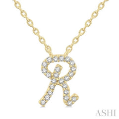 1/20 ctw Initial 'R' Round cut Diamond Pendant With Chain in 10K Yellow Gold
