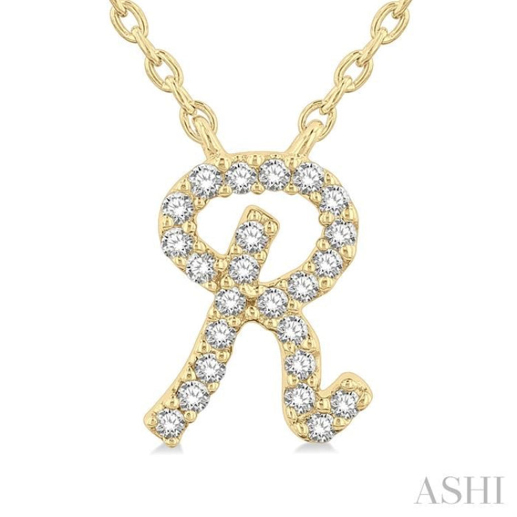 1/20 ctw Initial 'R' Round cut Diamond Pendant With Chain in 10K Yellow Gold