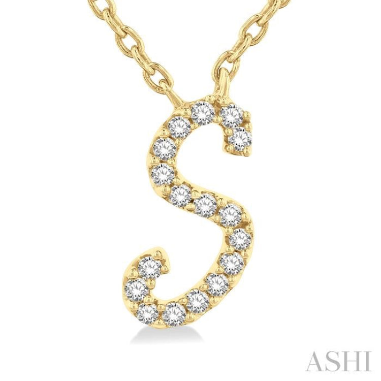1/20 ctw Initial 'S' Round cut Diamond Pendant With Chain in 10K Yellow Gold