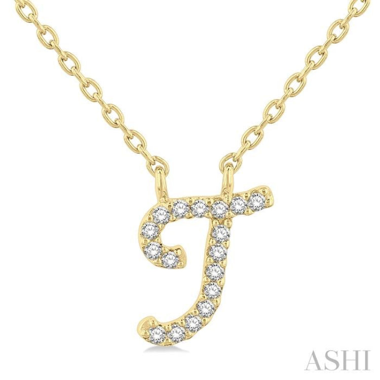 1/20 ctw Initial 'T' Round cut Diamond Pendant With Chain in 10K Yellow Gold