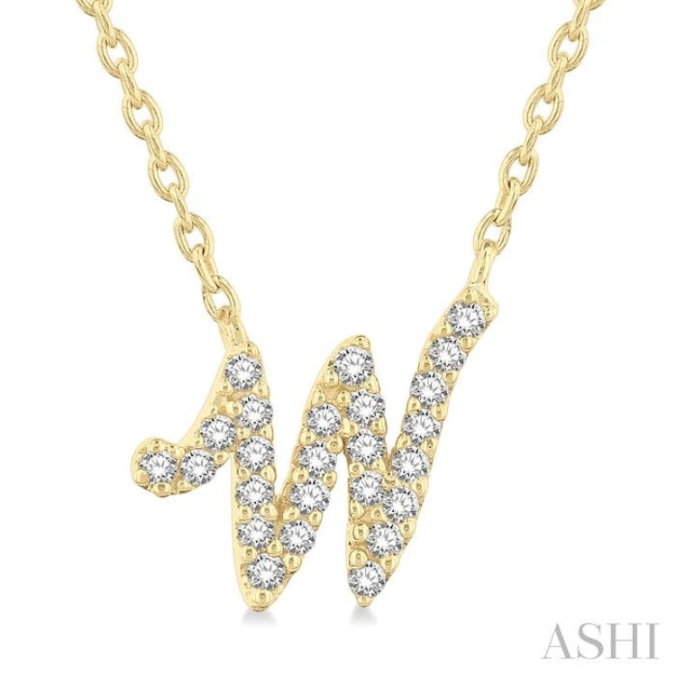 1/10 ctw Initial 'W' Round cut Diamond Pendant With Chain in 10K Yellow Gold