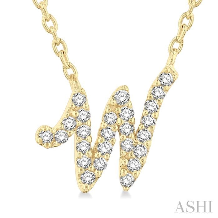 1/10 ctw Initial 'W' Round cut Diamond Pendant With Chain in 10K Yellow Gold