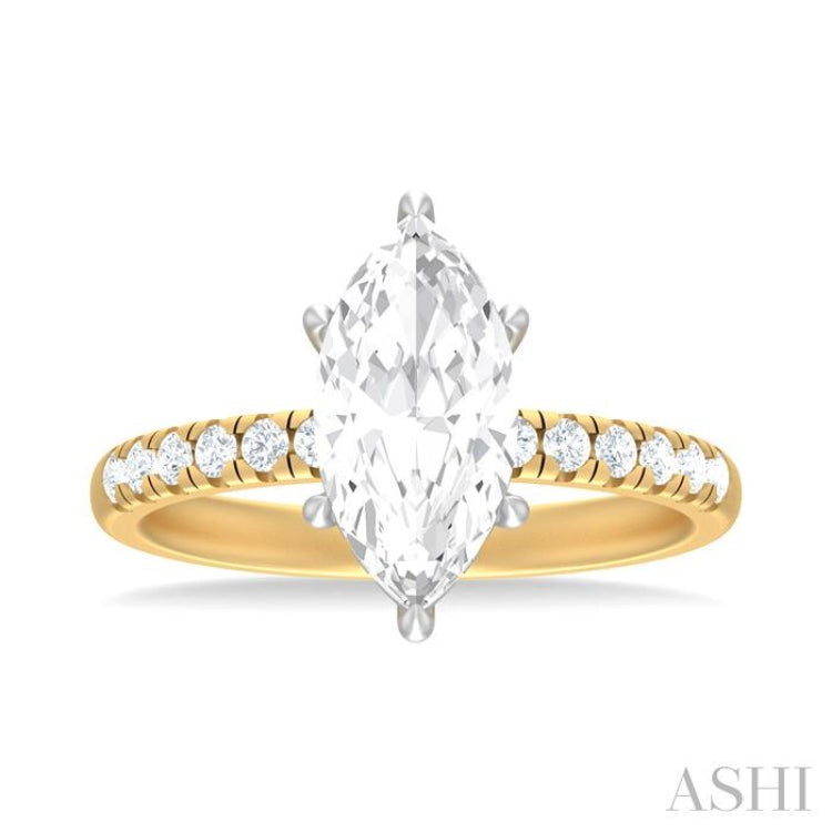 1/3 ctw Marquise Shape Round Cut Diamond Semi Mount Engagement Ring in 14K Yellow and White Gold