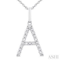 1/10 ctw Initial 'A' Round Cut Diamond Fashion Pendant With Chain in Sterling Silver