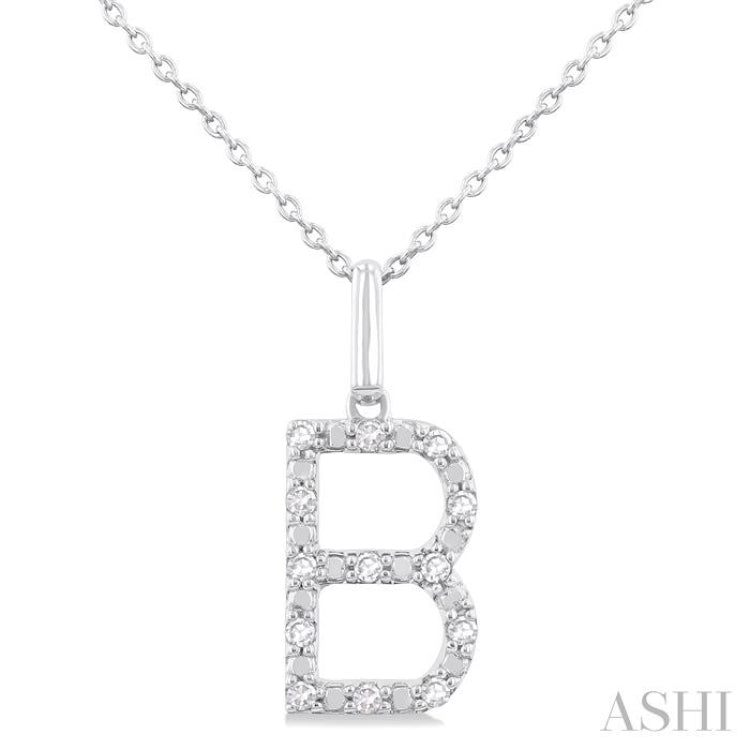 1/10 ctw Initial 'B' Round Cut Diamond Fashion Pendant With Chain in Sterling Silver