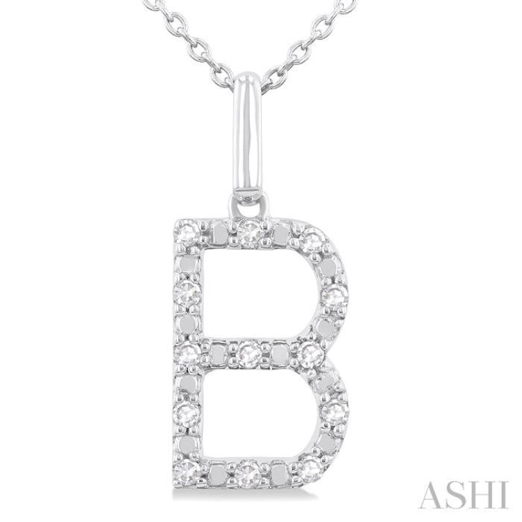 1/10 ctw Initial 'B' Round Cut Diamond Fashion Pendant With Chain in Sterling Silver