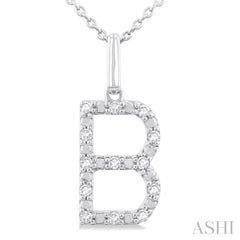 1/10 ctw Initial 'B' Round Cut Diamond Fashion Pendant With Chain in Sterling Silver
