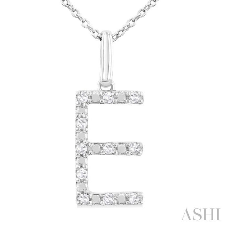 1/10 ctw Initial 'E' Round Cut Diamond Fashion Pendant With Chain in Sterling Silver
