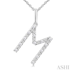 1/10 ctw Initial 'M' Round Cut Diamond Fashion Pendant With Chain in Sterling Silver