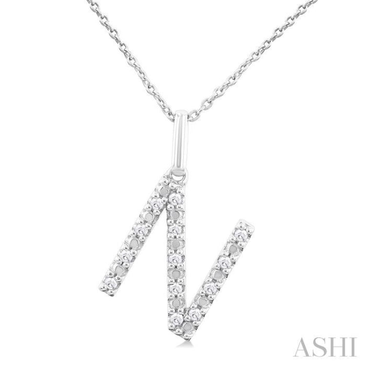1/10 ctw Initial 'N' Round Cut Diamond Fashion Pendant With Chain in Sterling Silver