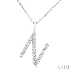 1/10 ctw Initial 'N' Round Cut Diamond Fashion Pendant With Chain in Sterling Silver