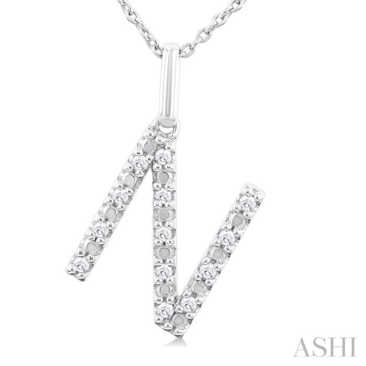 1/10 ctw Initial 'N' Round Cut Diamond Fashion Pendant With Chain in Sterling Silver
