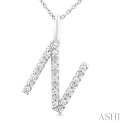 1/10 ctw Initial 'N' Round Cut Diamond Fashion Pendant With Chain in Sterling Silver