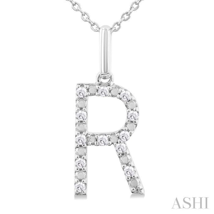 1/10 ctw Initial 'R' Round Cut Diamond Fashion Pendant With Chain in Sterling Silver