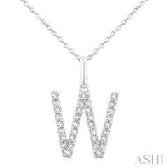 1/8 ctw Initial 'W' Round Cut Diamond Fashion Pendant With Chain in Sterling Silver