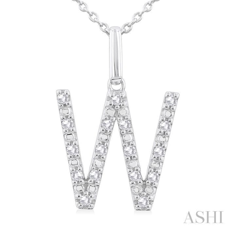 1/8 ctw Initial 'W' Round Cut Diamond Fashion Pendant With Chain in Sterling Silver