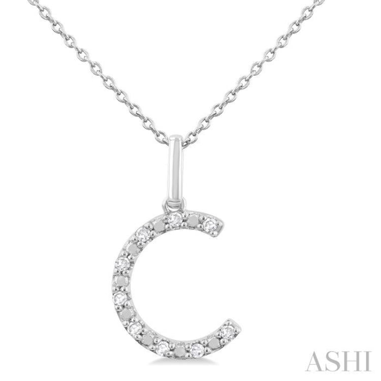 1/20 ctw Initial 'C' Round Cut Diamond Fashion Pendant With Chain in Sterling Silver