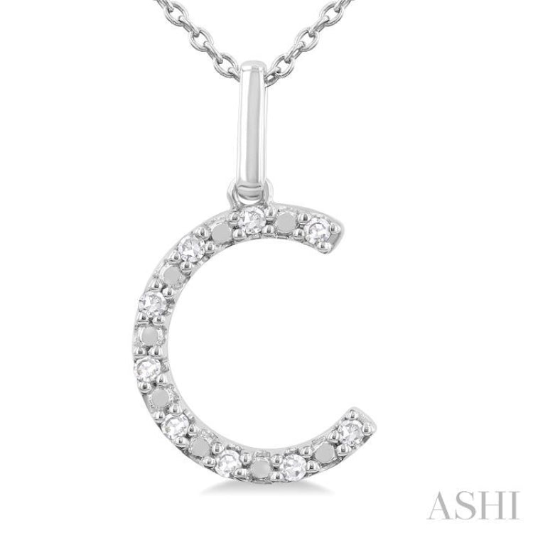 1/20 ctw Initial 'C' Round Cut Diamond Fashion Pendant With Chain in Sterling Silver