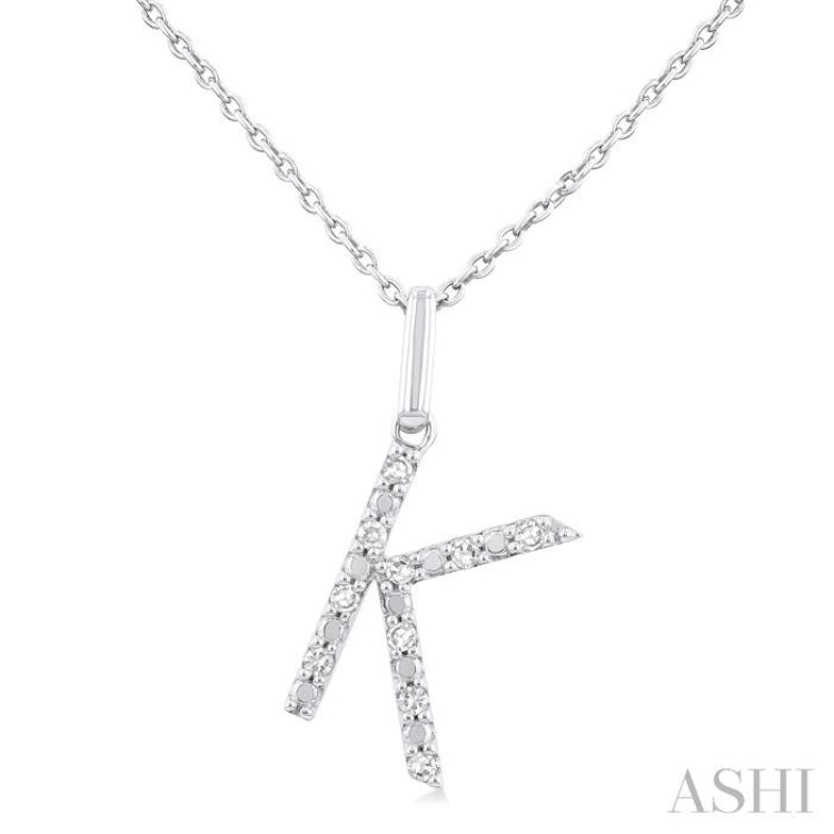 1/20 ctw Initial 'K' Round Cut Diamond Fashion Pendant With Chain in Sterling Silver