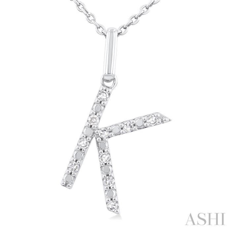 1/20 ctw Initial 'K' Round Cut Diamond Fashion Pendant With Chain in Sterling Silver