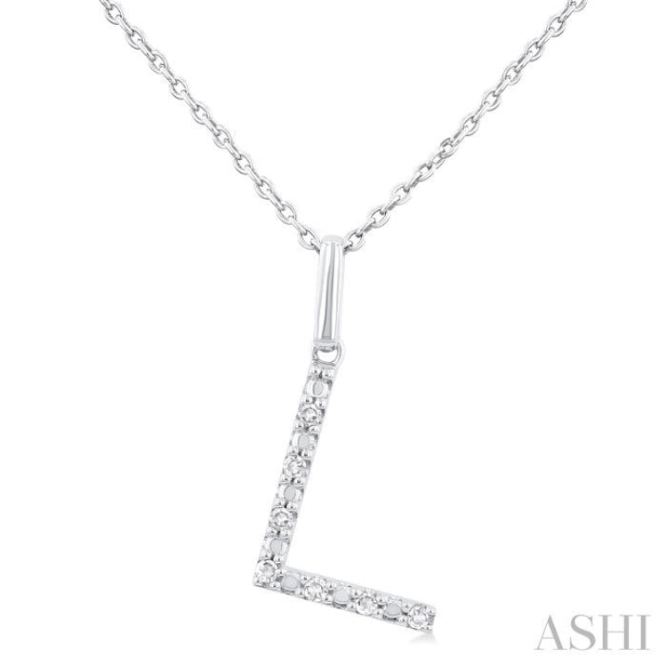 1/20 ctw Initial 'L' Round Cut Diamond Fashion Pendant With Chain in Sterling Silver