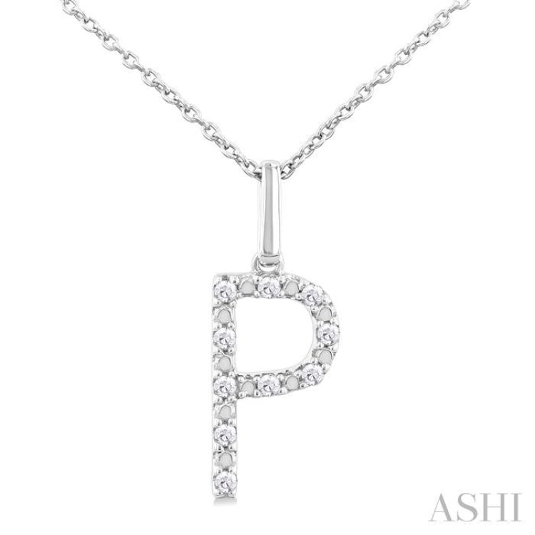 1/20 ctw Initial 'P' Round Cut Diamond Fashion Pendant With Chain in Sterling Silver