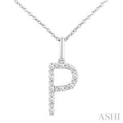 1/20 ctw Initial 'P' Round Cut Diamond Fashion Pendant With Chain in Sterling Silver