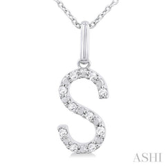 1/20 ctw Initial 'S' Round Cut Diamond Fashion Pendant With Chain in Sterling Silver