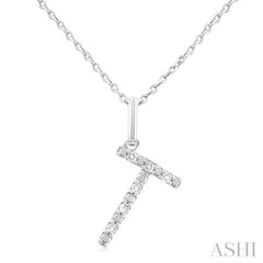 1/20 ctw Initial 'T' Round Cut Diamond Fashion Pendant With Chain in Sterling Silver