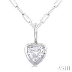 1/5 ctw Heart Shape Bezel Set Diamond Fashion Pendant With Paperclip Chain in 14K White Gold