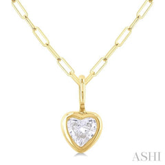 1/5 ctw Heart Shape Bezel Set Diamond Fashion Pendant With Paperclip Chain in 14K Yellow Gold