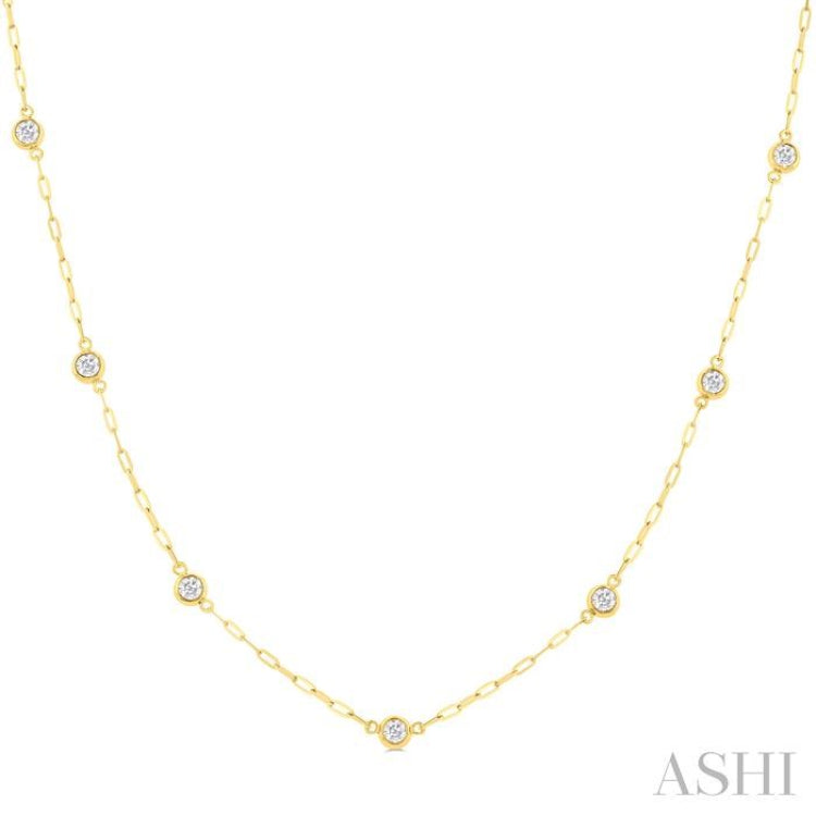 1/2 ctw Bezel Set Round Cut Diamond Paperclip Station Necklace in 14K Yellow Gold