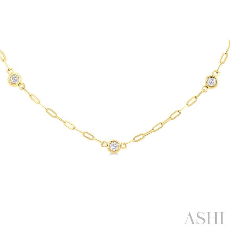 1/4 ctw Bezel Set Round Cut Diamond Paperclip Station Necklace in 14K Yellow Gold
