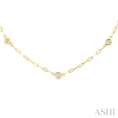 1/4 ctw Bezel Set Round Cut Diamond Paperclip Station Necklace in 14K Yellow Gold