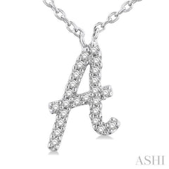 1/20 ctw Initial 'A' Round cut Diamond Pendant With Chain in 14K White Gold