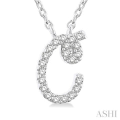 1/20 ctw Initial 'C' Round cut Diamond Pendant With Chain in 14K White Gold