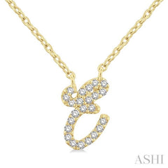 1/20 ctw Initial 'E' Round cut Diamond Pendant With Chain in 14K Yellow Gold