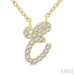 1/20 ctw Initial 'E' Round cut Diamond Pendant With Chain in 14K Yellow Gold