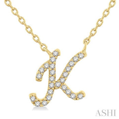 1/20 ctw Initial 'K' Round cut Diamond Pendant With Chain in 14K Yellow Gold