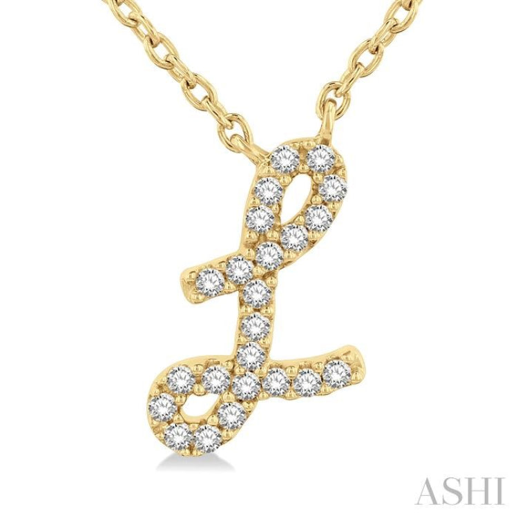 1/20 ctw Initial 'L' Round cut Diamond Pendant With Chain in 14K Yellow Gold