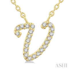 1/20 ctw Initial 'V' Round cut Diamond Pendant With Chain in 14K Yellow Gold