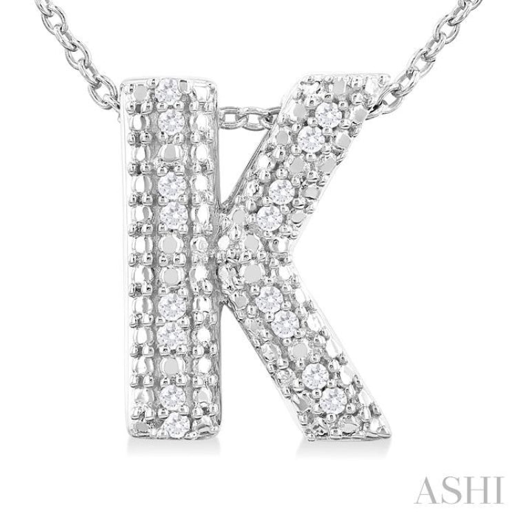 1/20 ctw Bubble Accent Initial 'K' Round Cut Diamond Fashion Pendant With Chain in Sterling Silver