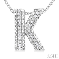 1/20 ctw Bubble Accent Initial 'K' Round Cut Diamond Fashion Pendant With Chain in Sterling Silver
