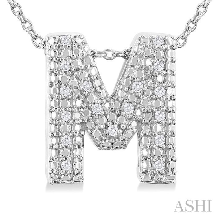 1/20 ctw Bubble Accent Initial 'M' Round Cut Diamond Fashion Pendant With Chain in Sterling Silver