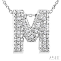 1/20 ctw Bubble Accent Initial 'M' Round Cut Diamond Fashion Pendant With Chain in Sterling Silver
