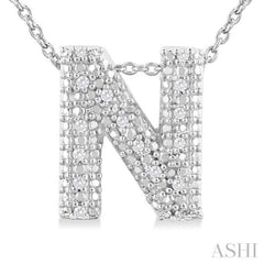 1/20 ctw Bubble Accent Initial 'N' Round Cut Diamond Fashion Pendant With Chain in Sterling Silver