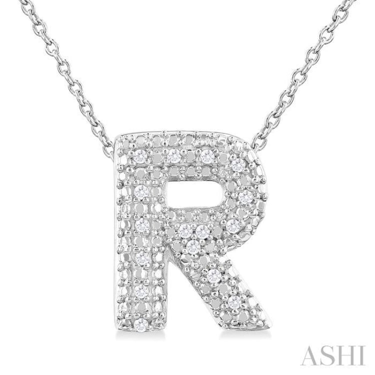 1/20 ctw Bubble Accent Initial 'R' Round Cut Diamond Fashion Pendant With Chain in Sterling Silver