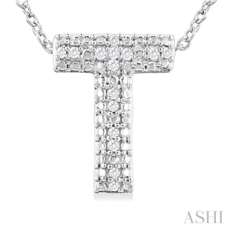 1/20 ctw Bubble Accent Initial 'T' Round Cut Diamond Fashion Pendant With Chain in Sterling Silver