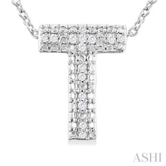 1/20 ctw Bubble Accent Initial 'T' Round Cut Diamond Fashion Pendant With Chain in Sterling Silver