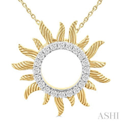 1/4 ctw Textured Sunburst Round Cut Diamond Fashion Pendant With Chain in 14K Yellow Gold